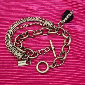 Bracelet multi strand metal with Black Onyx stone